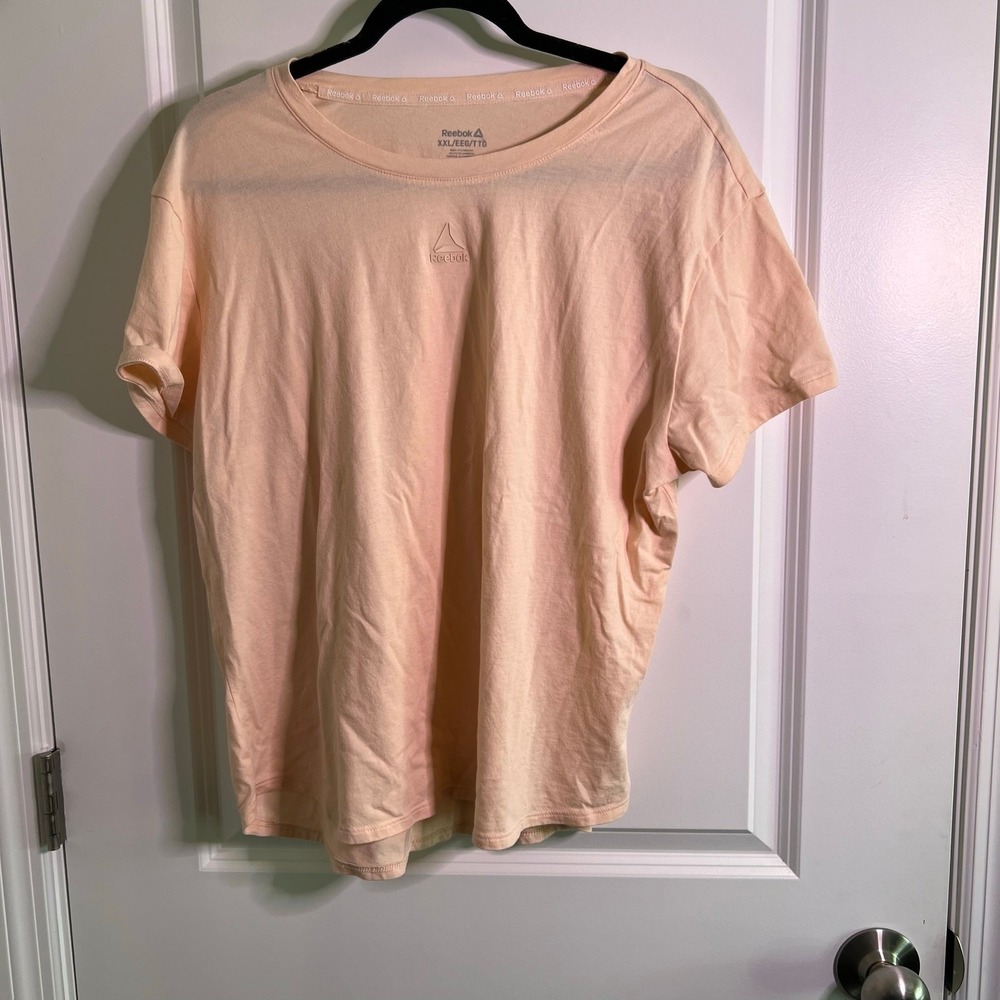 Reebok Women T-Shirt Peach Coral‎ XXL Sport Athleisure Crew Neck Activewear Logo